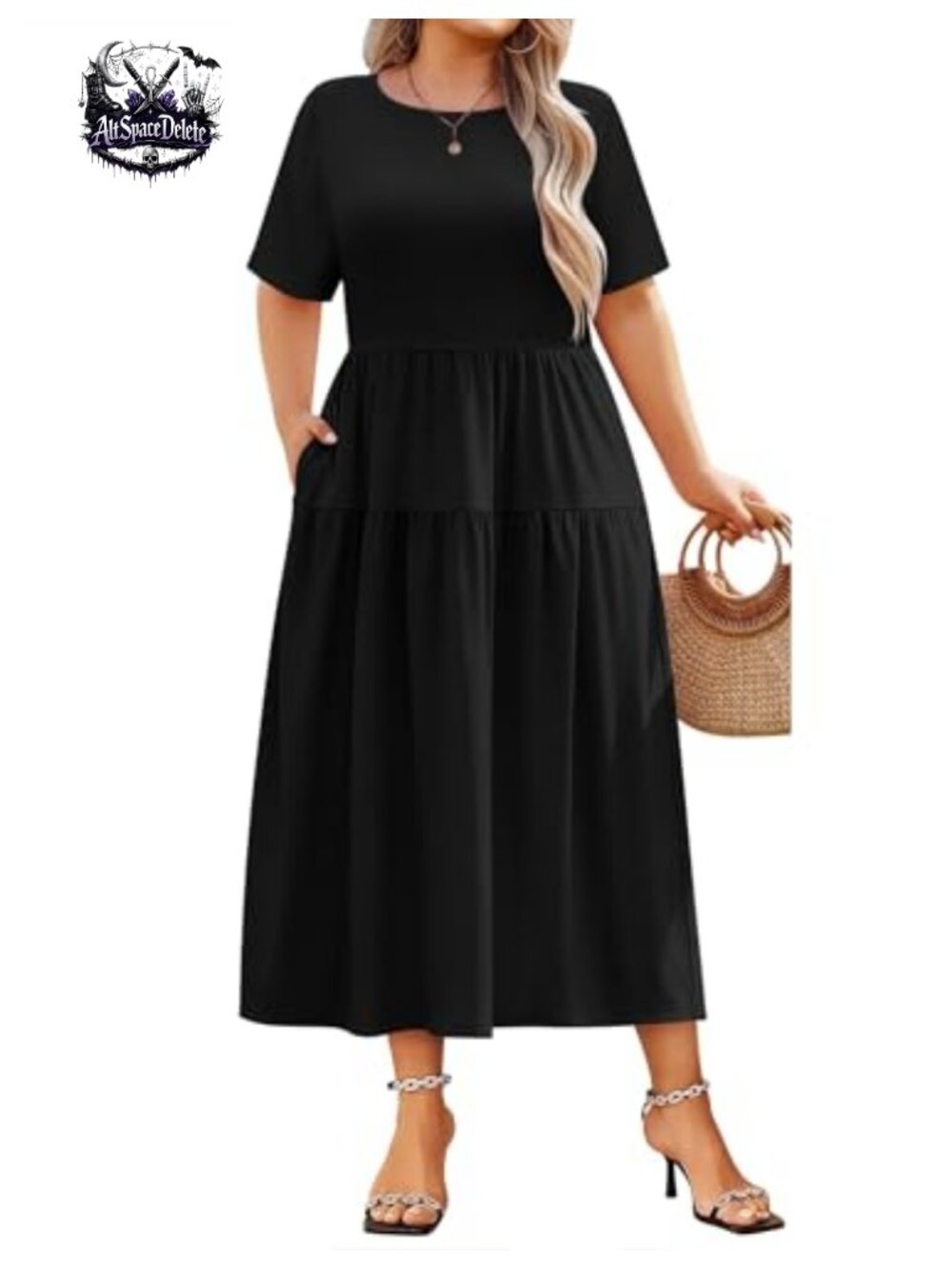 Plus Size Short Sleeve A-Line Maxi Casual Summer Dress Crewneck Pockets